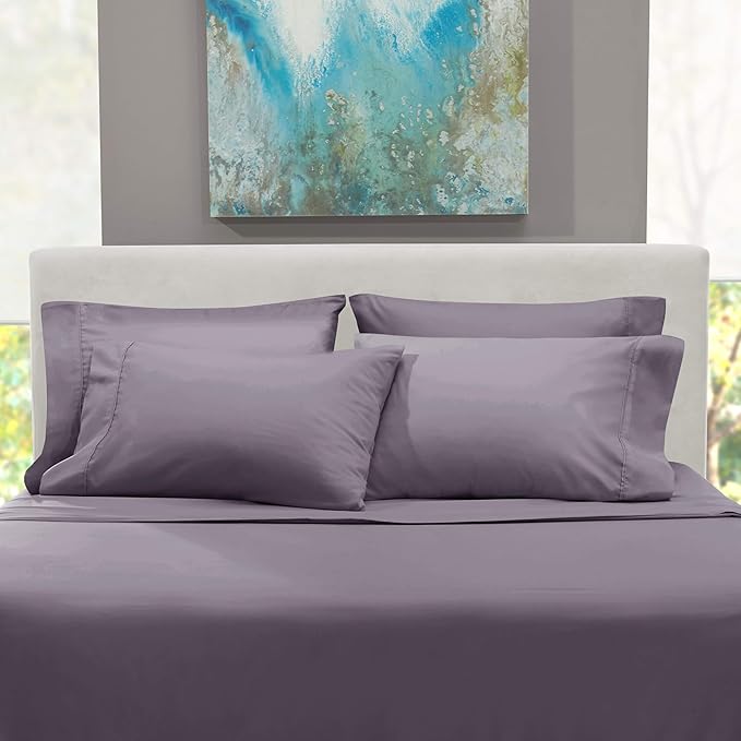 Hearth & Harbor Bed Sheets, Luxury Soft 6 Piece Bed Sheet Set Extra Deep Pocket Fitted Sheets Fits Mattress up to 21", Double Brushed Bedding Sheets & Pillowcases, Twin, Purplish Gray