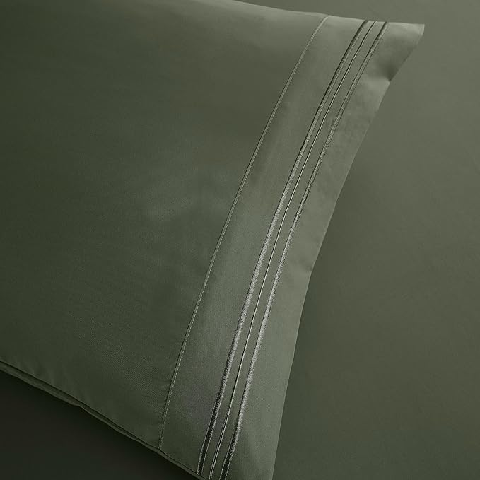 Clara Clark Bed Sheets, Premier 1800 Series Bed Sheet Set, Deep Pocket, Wrinkle, Fade, Stain Resistant, Luxury Soft Bedding Sheets & Pillowcases, Full, Olive Green