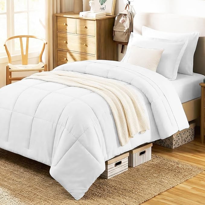 CozyLux Twin Comforter Set with Sheets White - Ultra-Soft 5 Pieces Bed in a Bag Twin, Oeko-TEX Certified Bedding Set, All Season Bed Set with Down Alternative Comforter, Sheets, Pillowcase & Sham