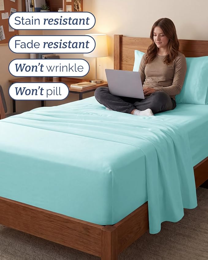 Extra Deep Twin XL Sheet Set - 3 Piece Breathable & Cooling Bed Sheets - Easily Fits 18 to 24 inch Mattress - Ultra Soft, Wrinkle & Fade Free w/ Extra Deep Pockets - Hotel Luxury Bedding - Spa Blue