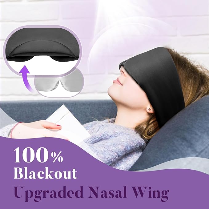 Sleep Mask for Side Sleeper, Eye Mask for Women Men, Soft and Comfortable Night Sleeping Mask Eye Cover for Sleeping with Adjustable Band (Black)