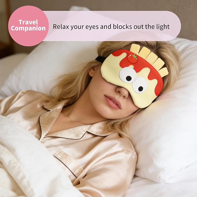 PERFECTSIGHT Sleep Eye Masks, Cute Sleep Eye Cover Lightweight Adjustable Eyeshade Mask Cover for Women Men Sleep Travel Nap, French Fries