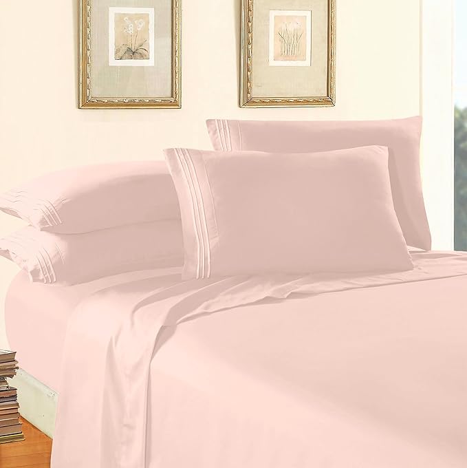 Elegant Comfort Luxury 1500 Premium Hotel Quality Microfiber 4-Piece Sheet Set - Wrinkle Resistant, All Around Elastic Fitted Sheet, Deep Pocket up to 16", King, Blush