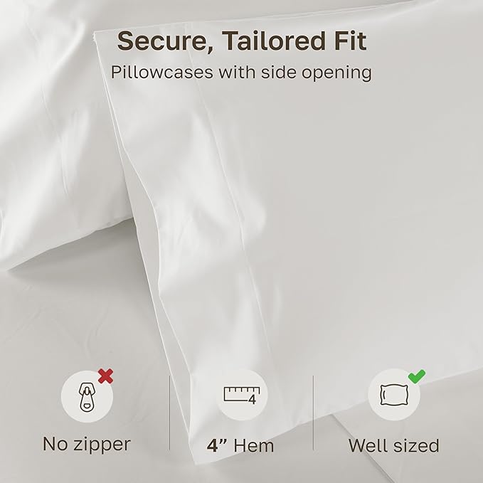 California Design Den Pillow Covers Queen Size Set of 2-1000 Thread Count Sateen, Soft & Thick 100% Cotton Pillowcases Standard/Queen, Breathable Bedding - True Ivory