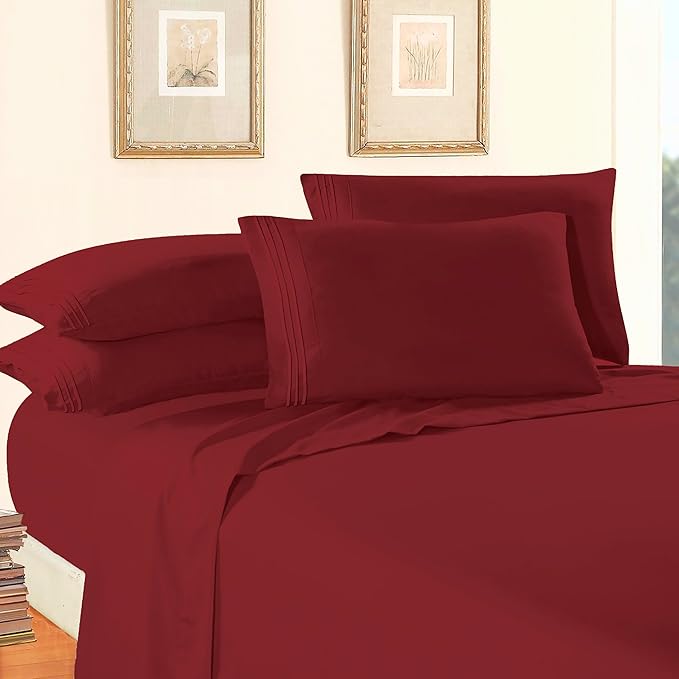 Elegant Comfort Luxury 1500 Premium Hotel Quality Microfiber 4-Piece Sheet Set - Wrinkle Resistant, All Around Elastic Fitted Sheet, Deep Pocket up to 16", Twin/Twin XL, Burgundy