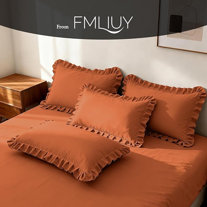 Ruffle Pillow Cases Queen Size Set of 2 – Soft Wrinkle Resistant Brushed Microfiber Ruffled Pillowcases –Envelope Pillow Shams Cover Festive Gift for Hotels, Guest Rooms 20x30 Inch (Tangerine)