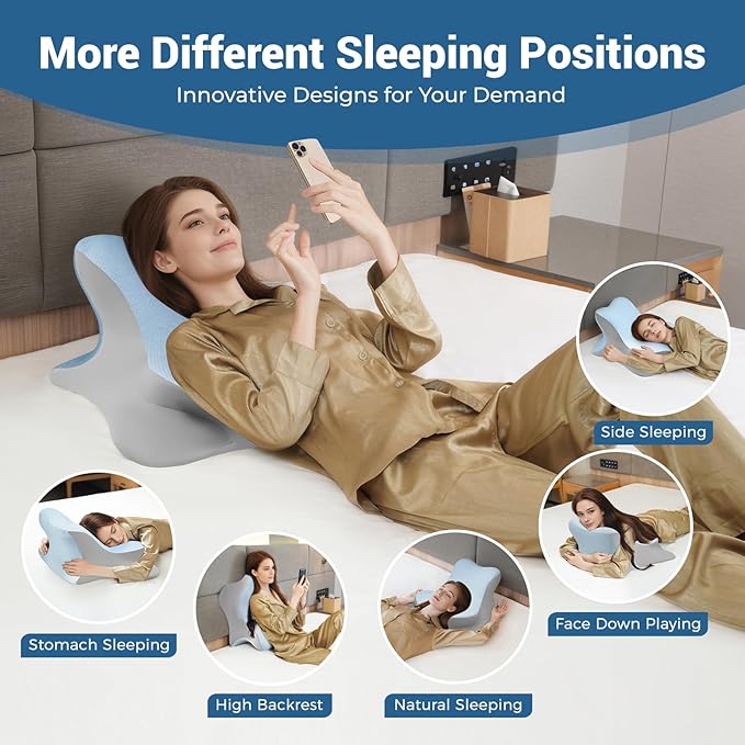 Reading Pillow for Bed, Lying, Leaning and Prone, Ergonomic Memory Foam Bed Wedge Pillow for Headboard, Chin & Back Support Pillows on Bedrest Couch Floor- Blue