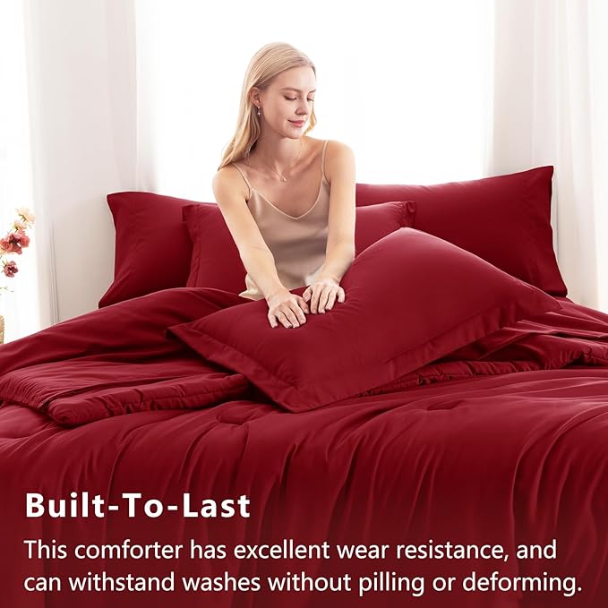 CozyLux Full Size Comforter Sets Dark Red, 7 Pieces Bed in a Bag Full Comforter Set with Sheets, Luxury Bedding Set with Down Alternative Comforter, Fitted Sheet, Flat Sheet, Pillowcases & Shams