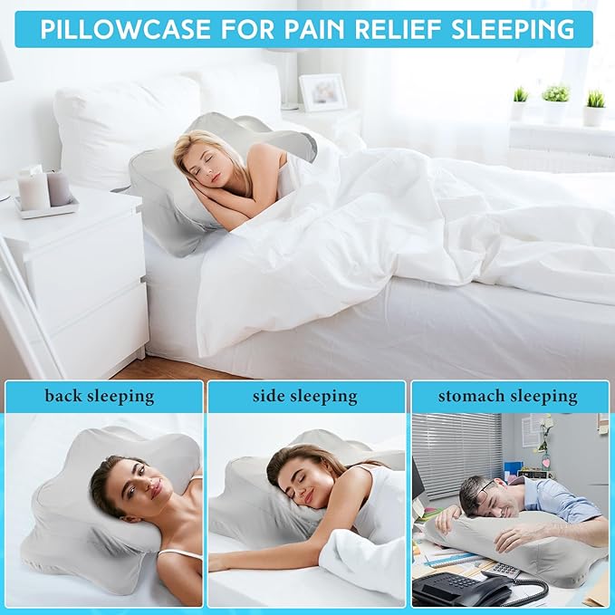 Hahafelt Cooling Cervical Pillowcase Cover with Envelope Closure (Only Pillow Case) Ergonomic Neck Pillowcase Smooth Soft Cool Pillow Cover for Side Back Stomach Sleepers(Gray,Standard Size)
