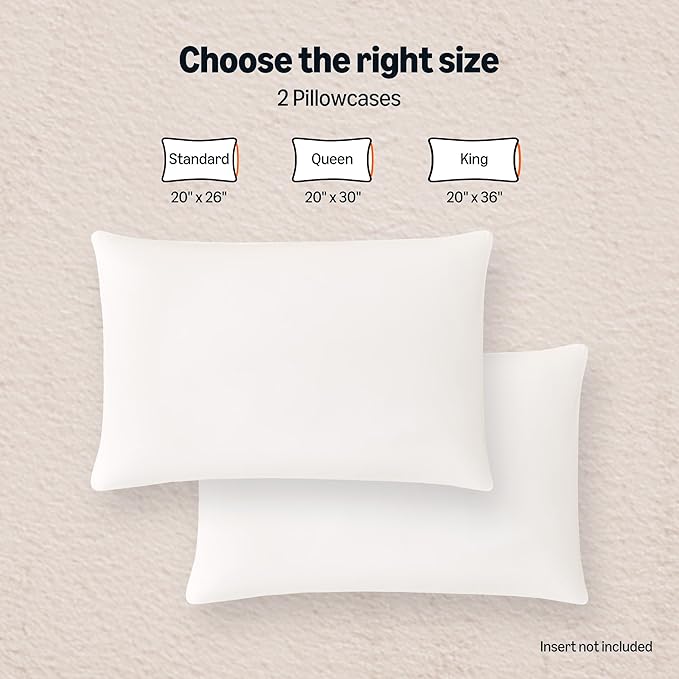 Amazon Basics Cooling Pillow Cases for Hot Sleepers, Soft Pillow Covers, Silky Smooth on Hair and Skin, High Elastic and Envelope Closure for Snug Fit, 20" x 36", King, White, Pack of 2