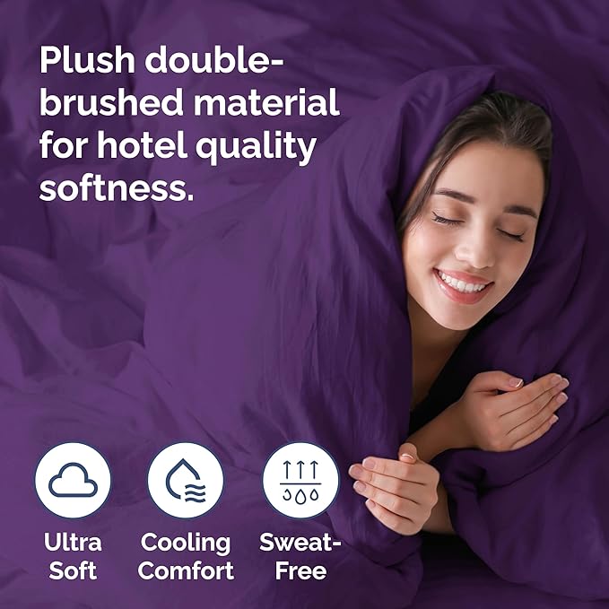 Duvet Cover Cal King Size Set - Extra Soft Cal King Duvet Cover 104" x 98" with 2 Pillow Shams - Hotel Luxury, Easy Care & Fade Free with Zipper Closures and Ties - Comfy, Cozy & Breathable (Purple)