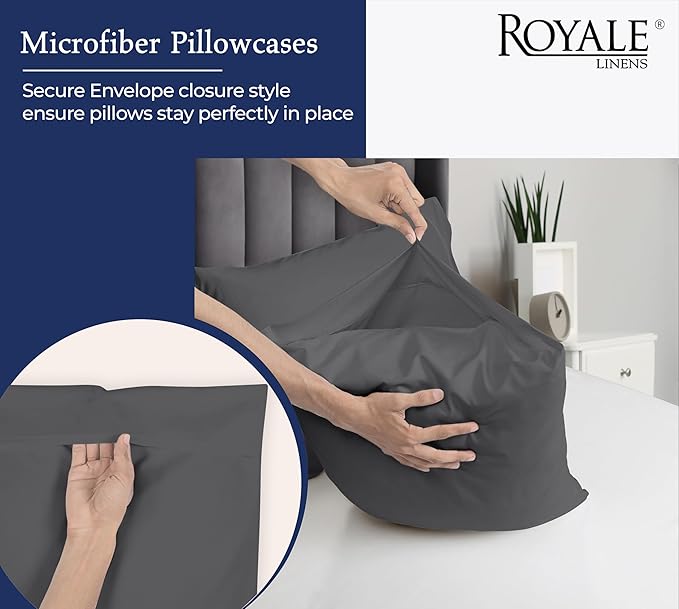 Royale Linens Grey Pillowcase Set of 12 - King 20"x40" Bed Pillow Cover - 1800 Brushed Microfiber - Wrinkle & Fade Resistant - Bulk Pillow Cases - Hotel Quality Pillowcase 12 Pack (King, Grey)
