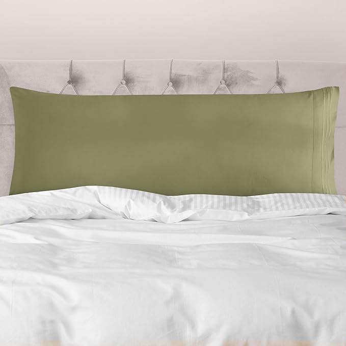 Mocassi 1-Piece Premium Body Pillowcase 1800 Series Hotel Quality Microfiber - Soft and Breathable with 3-Line Embroidery Wrinkle and Stain Resistant, Easy Care, 21" x 54", Sage Green