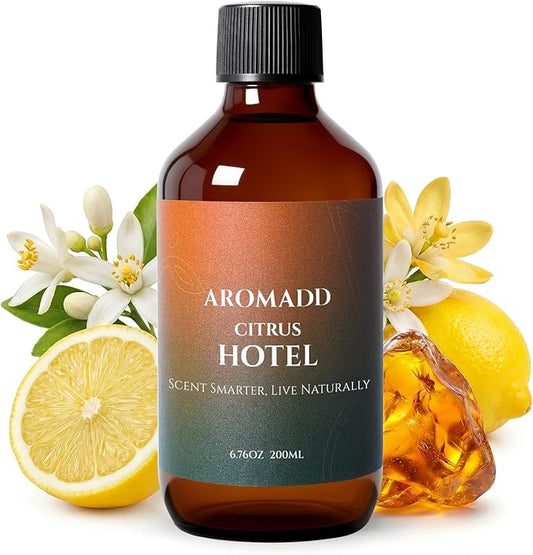 Aromadd Citrus Hotel Diffuser Oil Inspired by Luxury Hotel Scent, Essential Oils for Waterless Diffuser, Luxury Lemon & Bergamot, Long-Lasting & Natural Home Fragrance - 6.76 fl oz (200 mL)