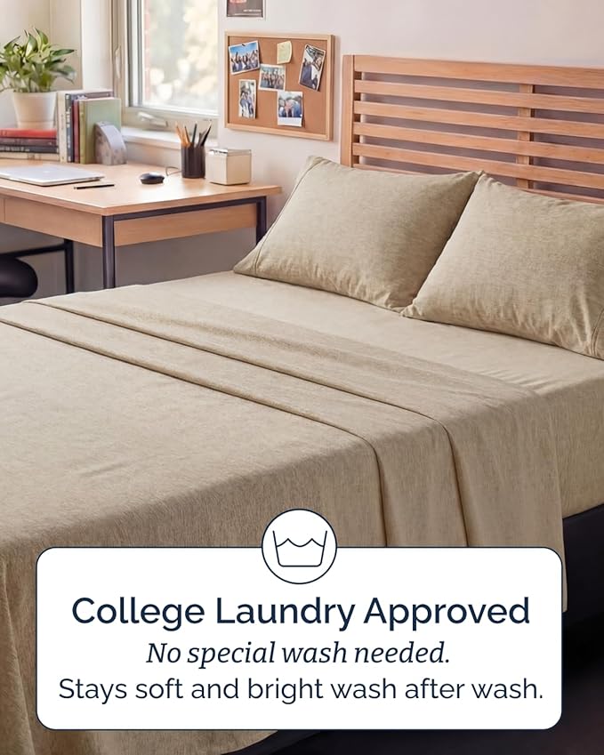 Full XL Bed Sheet - 4 Piece Full XL Bed Sheets Set - Soft, Breathable & Cooling - Hotel Luxury Bedding for Women & Men with Deep Pockets - Wrinkle Free & Fade Resistant - Oeko-Tex - Heathered Beige
