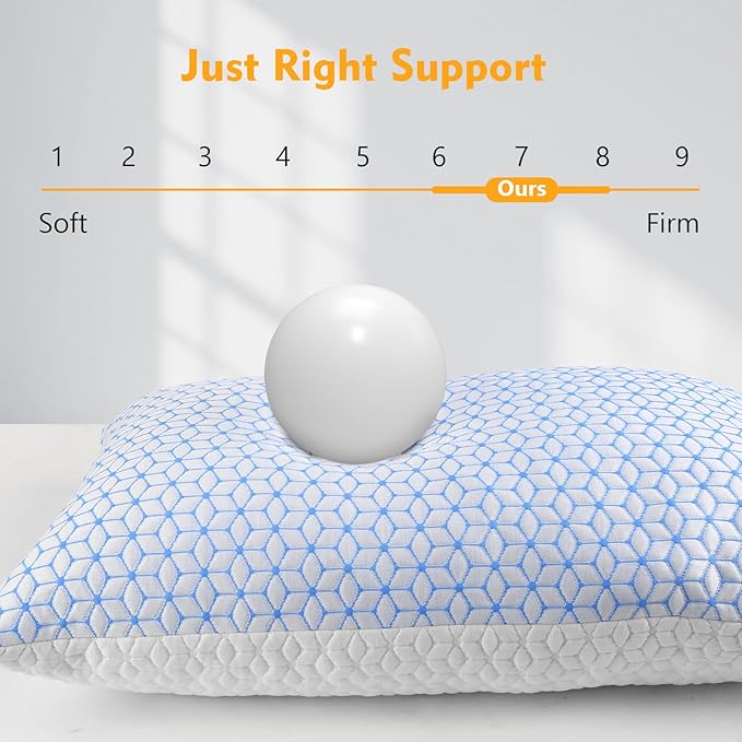 Love Attitude Bed Pillow Queen Size 1 Pack, Shredded Memory Foam Pillow Adjustable，Cooling Pillow Soft and Supportive for Side Back Stomach Sleepers