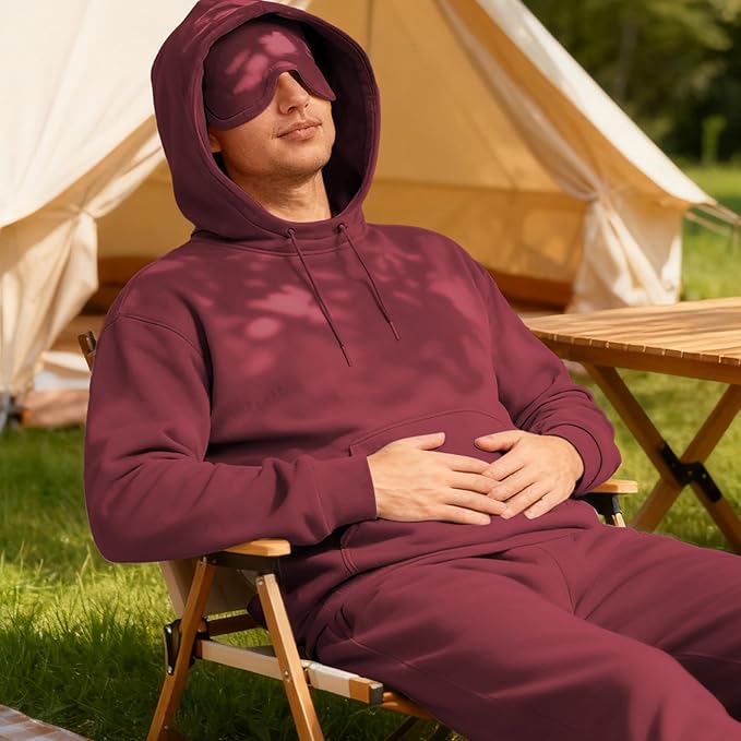 Ainangua Mens Oversized Pullover Essentials Hoodie with Eye Mask Built In Comfor Airplane Mode Travel Sleep Wearable Blanket