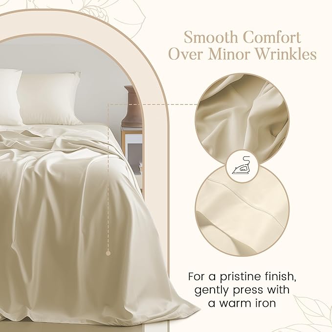 800TC Egyptian Cotton Bedding Sheets & Pillowcases - Queen Sheet Set - Soft, Durable and Luxurious 4PC Sateen Weave Ivory Bed Sheets for Queen Size Bed, No Pill & Shrink Thick Machine Washable