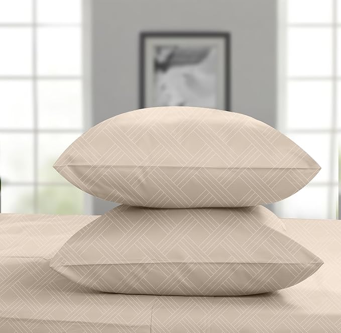 Threadmill Pillow Cases Standard Size | 800 Thread Count Jacquard Celine Light Beige | 100% Pure Cotton 2 Piece Pillow Cover Set| Fits Standard & Queen Size Pillows | ELS Silky Soft Pillow Protectors