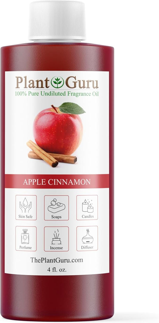 Apple Cinnamon Fragrance Oil 4 fl. oz. Scented Oil for DIY Soap Making, Candles, Bath Bombs, Body Butters. Used in Aromatherapy Diffusers, Burners and Warmers. Great Addition to Lotions and Creams.