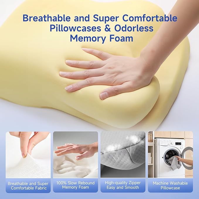Cervical Neck Pillow for Neck and Shoulder, Ergonomic Contour Bed Pillow Side Sleeper Pillows for Adults, Neck Support Pillow for Back Stomach Sleepers 24.4 x 14.6 x 5.6 inches