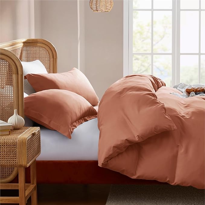 Nestl California King Duvet Cover Set with Comforter Insert - Rust 4 Piece 104x98 Duvet Cover & 2 Pillow Shams with White Quilted Down Alternative Comforter, Ultra Soft, All Season