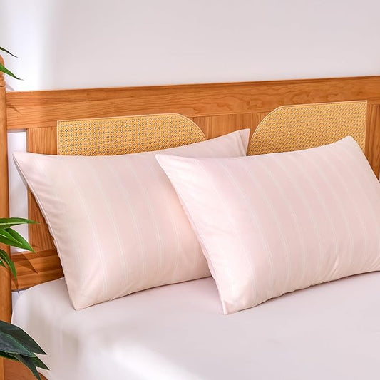 Amazon Basics Stripe Cooling Pillow Cases for Hot Sleepers, Soft Cooling Pillow Covers with Envelope Closure, 20" x 30", Queen, Pink, Pack of 2