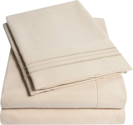 1500 Supreme Collection Extra Deep Pocket Sheets Set - Luxury Soft Bed Sheets, Wrinkle Free, Bedding, Over 40 Colors, 21 inch Extra Deep Pocket, Extra Deep - Cal King, Beige