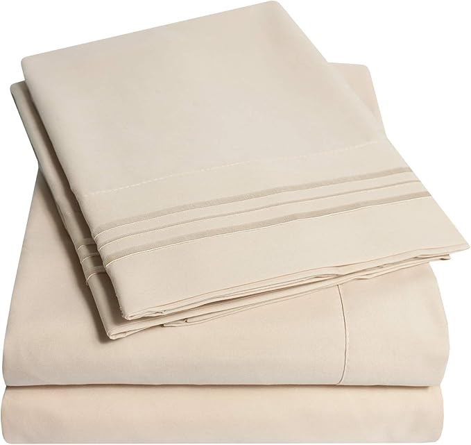1500 Supreme Collection Extra Soft Split King Sheets Set, Beige - Luxury Bed Sheets Set with Deep Pocket Wrinkle Free Bedding, Over 40 Colors, Split King Size, Beige