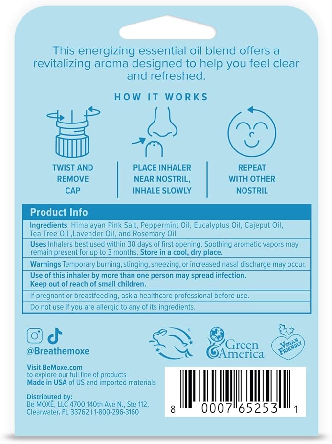 MOXE Breathe | Himalayan Salt Inhaler | Help Clear Congestion, Boost Focus and Improve Breathing | Natural Aromatherapy | Peppermint, Lavender and Tee Tree Essential Oil (3 Pack)…