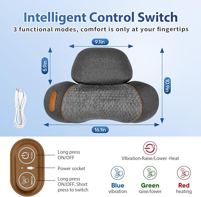 JEDAWN 3-in-1 Heated Back & Neck Massager w/Posture Correction - Deep Tissue Pain Relief for Hump Back,Shoulder, Cervical Spine,Portable Memory Foam Design Gift