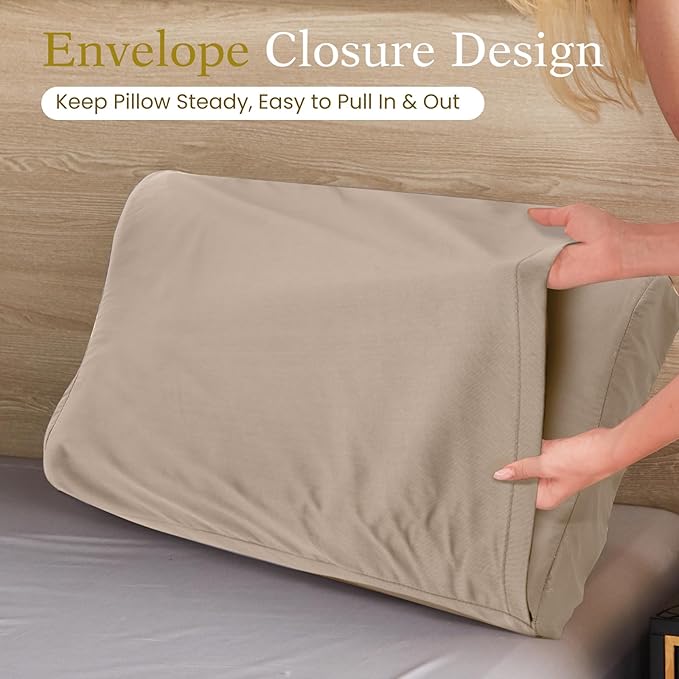 Cooling Pillowcase for Contour Pillow- Rayon Derived from Bamboo Contour Cervical Neck Pillow Case Cover- Breathable Silky Soft Pillowcase for Hot Sleepers,24 x14 x5/3.7 Inches 1 Piece Taupe