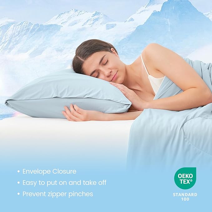 Cozy Bliss Cooling Pillow Cases for Hot Sleepers, Q-Max>0.45, King Size Set of 2, Soft & Silky Pillow Covers with Envelope Closure,Gift, Blue, 20x36 Inches