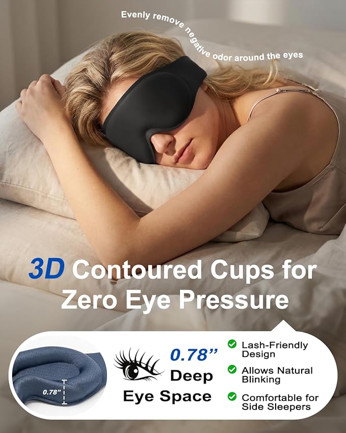 Weighted Eye Mask for Sleeping - 100% Blackout Sleep Mask for Women & Men, 3D Contoured Eye Mask for Lash Extensions, Zero Eye Pressure, Memory Foam, Adjustable Strap for Airplane Travel & Meditation
