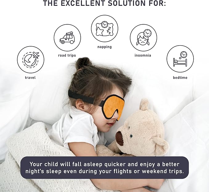 3D Sleep Mask for Kids, Light Block Sleeping Blindfold Memory Foam Contoured Eye Mask for Sleep, Adjustable Strap Eye Cover and Travel Sleep Mask for Boys Girls, Orange