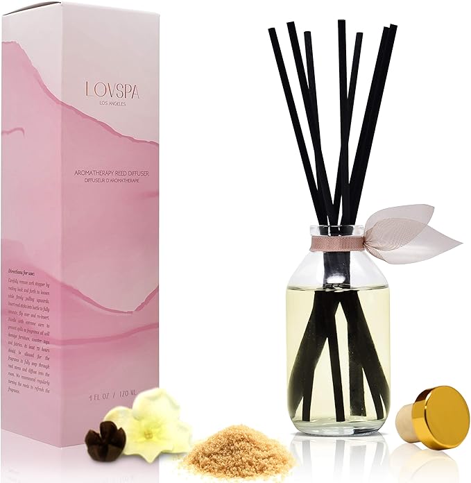 Reed Diffuser Set, Warm Vanilla Sugar Scented Oil Diffuser with Sticks, Home Fragrance Accessories for Bathroom Shelf Decor, Aroma Diffusers for Home or Office Fall Decor, USA Made