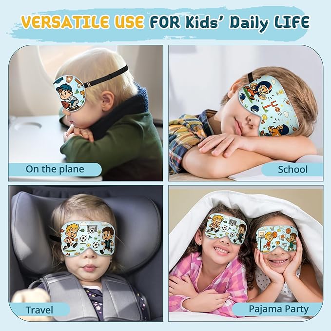 Kids Sleep Mask – 100% Mulberry Silk Eye Mask with Adjustable Strap, Soft Light Blocking Sleeping Mask for Children, Cute Printed Eye Cover for Boys Girls Ages 5-15 (Baseball Style)