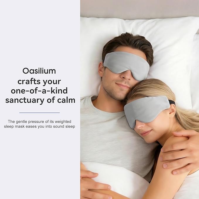Lyocell Weighted Sleep Eye Mask for Women Men, 5.3oz & 7oz, Removable Washable Weighted Bag, Light Blocking Eye Cover, Soft Eye Shade for Travel Essentials, Office Naps, Gift,Grey