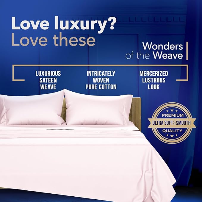 TEXAS LINEN CO. Luxury Egyptian Cotton King Pillow Cases Set of 2-1000 Series Lonestar Lovin' Collection Pillowcases for Sleeping (Blush), Cooling Pillow Cover, Extra Long Staple Hotel Pillow Cases