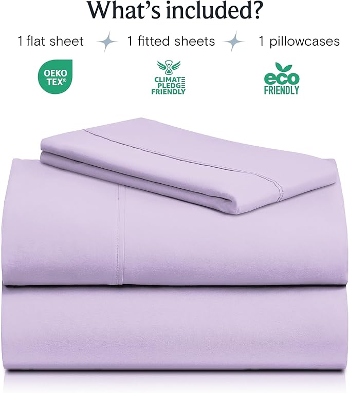 LuxClub Twin XL Sheets - Soft Twin Bed Sheets for-Boys-and-Girls-3 PC Deep Pockets 18" Eco Friendly Wrinkle Free-Kids-Fitted Sheets Machine Washable Hotel Bedding Silky Soft - Lavender Twin XL