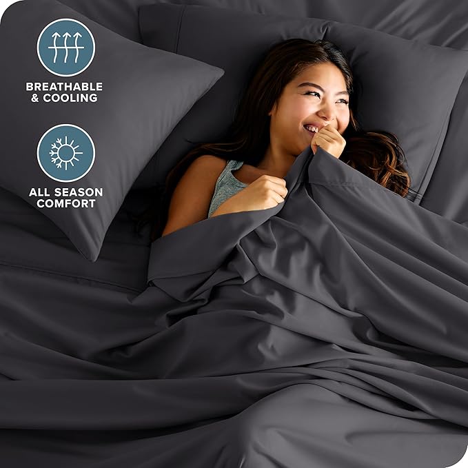 Bare Home Twin Sheet Set - 1800 Ultra-Soft Microfiber Twin Bed Sheets - Double Brushed - Deep Pockets - Easy Fit - 3 Piece Set - Bedding Sheets & Pillowcases (Twin, Forged Iron Grey)