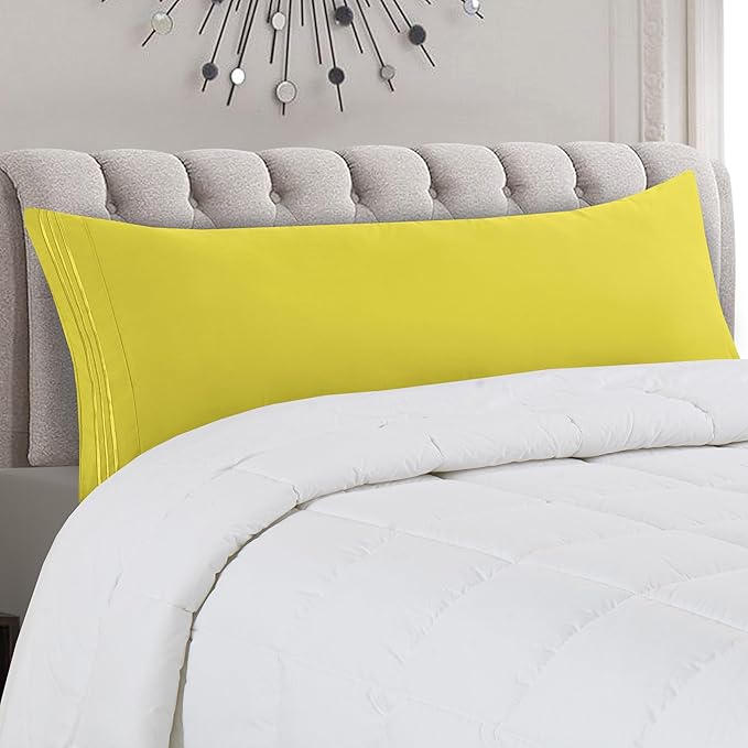 Mocassi 1-Piece Premium Body Pillowcase 1800 Series Hotel Quality Microfiber - Soft and Breathable with 3-Line Embroidery Wrinkle and Stain Resistant, Easy Care, 21" x 54", Yellow