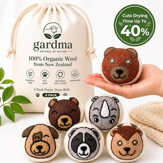 Wool Dryer Balls & Essential Oils for Laundry Bundle – 6 XL Animal Reusable Dryer Balls with 6 Pack Essential Oils for Dryer Balls, Diffusers & Natural Fabric Softening
