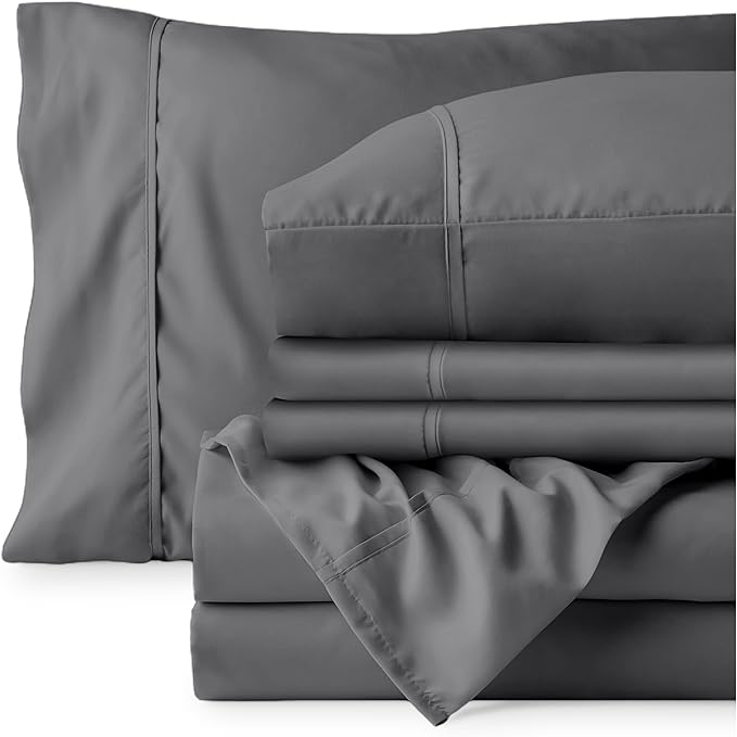 Bare Home Hotel Luxury King Sheet Set, Extra Soft - 6 Piece Set - Deep Pockets - Easy Fit - Cooling & Breathable - Wrinkle, Fade, Stain Resistant - Includes 4 Pillowcases (King, Grey)