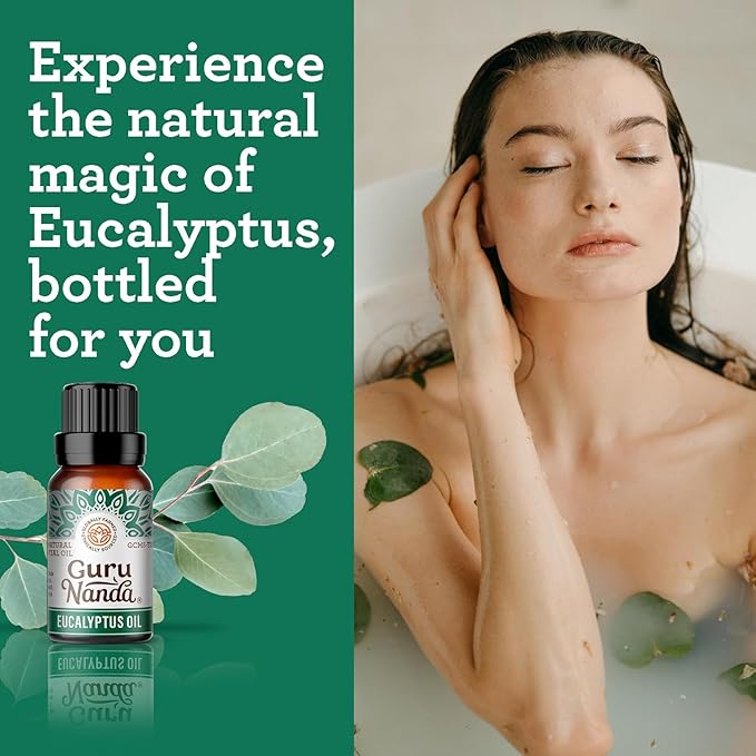 GuruNanda Eucalyptus Essential Oil -100% Pure, Natural and Undiluted Aromatherapy Oil for Diffusers - Aids in Congestion Relief - Perfect for Massages (0.5 Fl Oz)