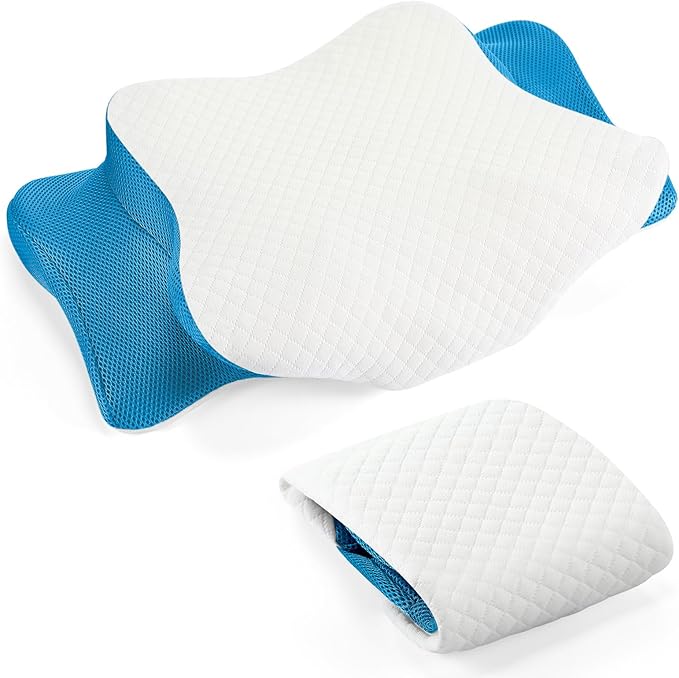 HunnmingRe Cervical Pillow Case Cover Comfortable and Breathable Memory Foam Cervical Neck Pillow Case Cover with Zipper(White, Blue,Queen Size)