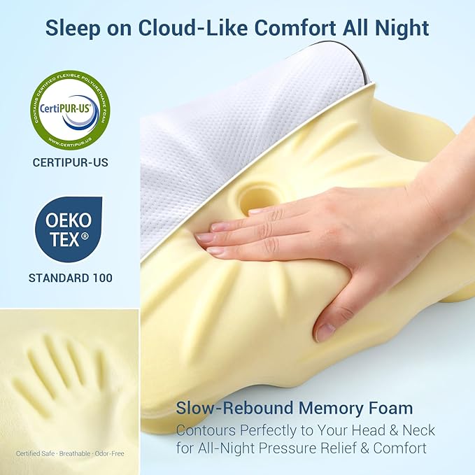 AZBESTPRO Memory Foam Cervical Pillow for Neck Support & Pain Relief, Butterfly Ergonomic Design – 24×15.75×5.7 Inches, Removable 100% Polyester Pillowcase, Suitable for Side & Back Sleepers (Grey)