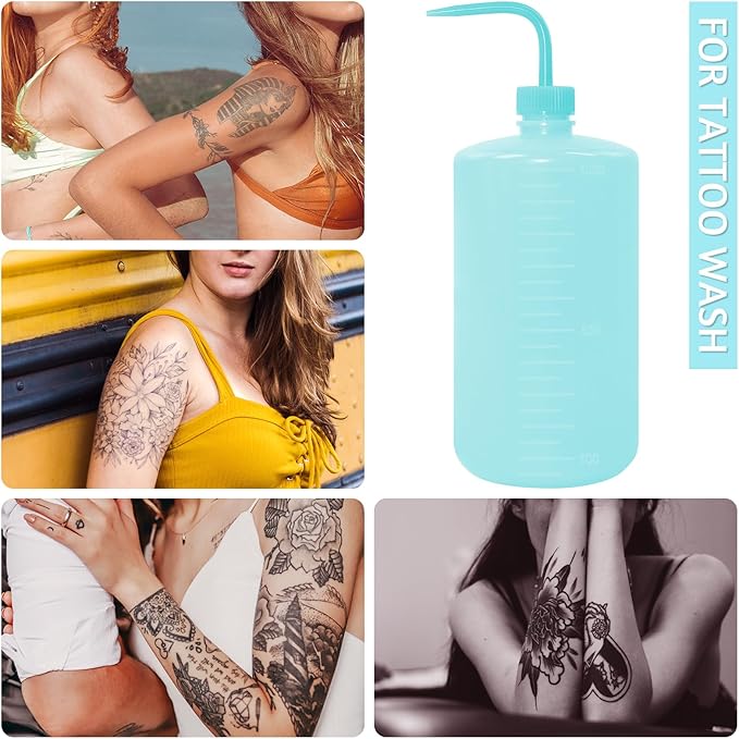 4 Packs Tattoo Wash Bottle Water Squirt Squeeze Diffuser Bottles (Light Blue, 1000ml)