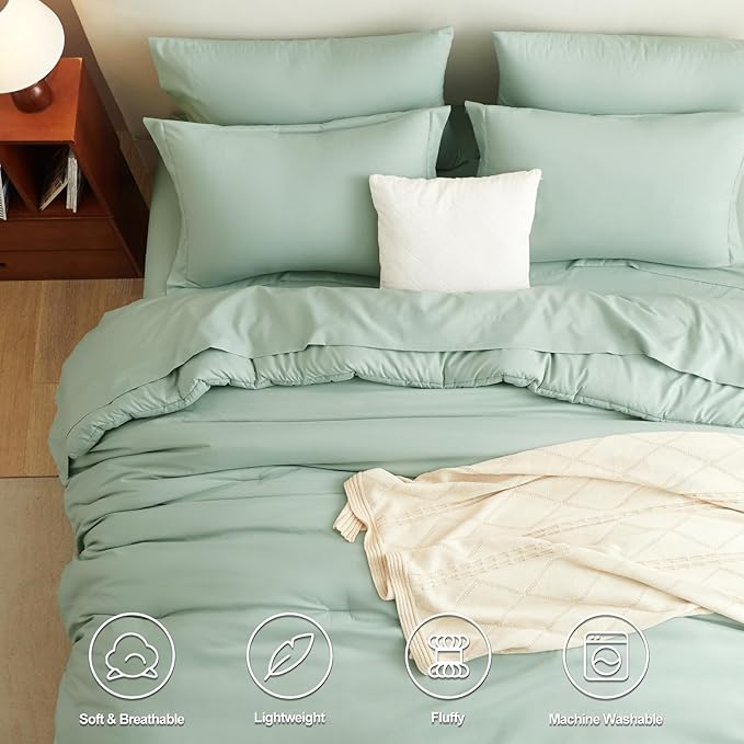 CozyLux Oversized King Comforter Set Sage Green, 7 Pieces Bed in a Bag Comforter Set with Sheets, Soft Bedding Sets with Down Alternative Comforter, Fitted Sheet, Flat Sheet, Pillowcases and Shams
