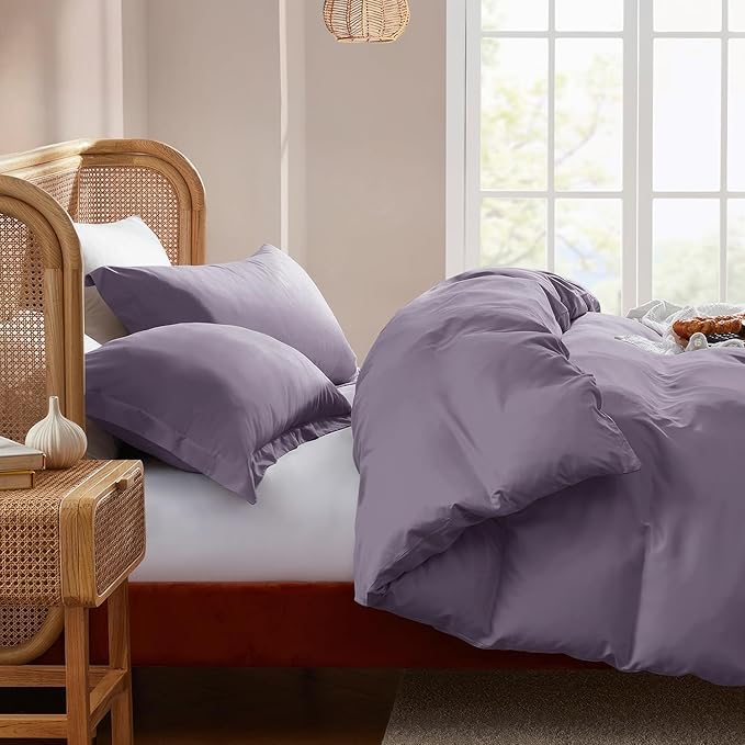 Nestl Full Duvet Cover Set with Comforter Insert - Grayish Purple 4 Piece 80x90 Duvet Cover & 2 Pillow Shams with White Quilted Down Alternative Comforter, Ultra Soft, All Season